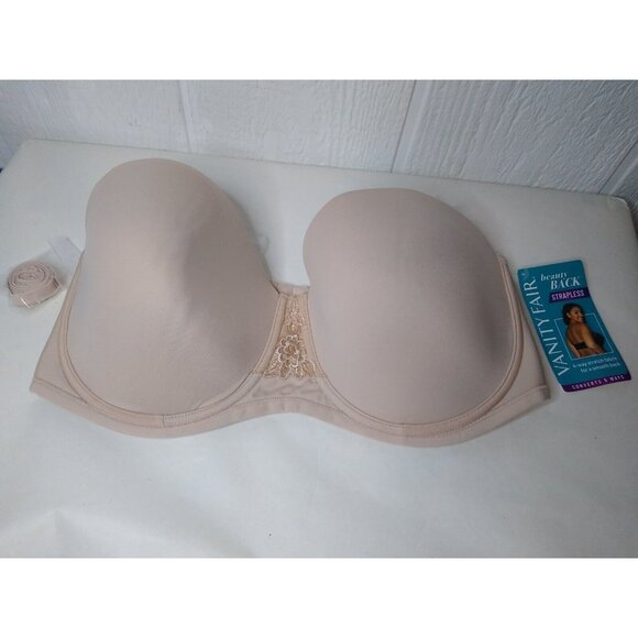 Vanity Fair 74380 Sz 38DD Beauty Back Full Figure Strapless Bra Rose Beige FLAW - Picture 2 of 9